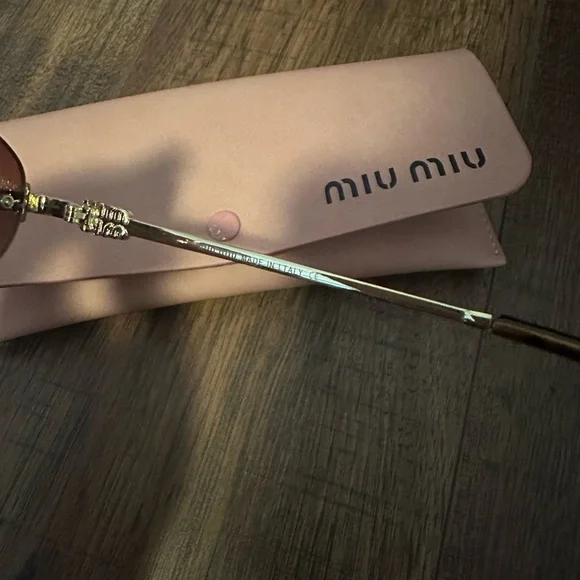 Miu Miu Gold and Brown Lens Oval Sunglasses - Picture 2 of 3